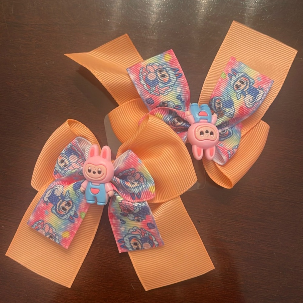 Colorful labubu monster Cartoon Hair Bows nwt set of two